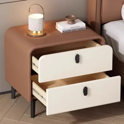 Nordic Style Bed Side Table Two Tone Combination, Brown & Cream