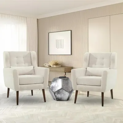 Accent Chairs Set of 2 for Living Room Soft Padded Made With Fabric Material, white