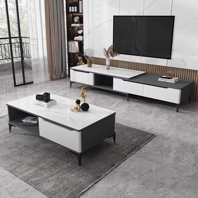 Luxury Nordic Coffee Tables Marble Effect Modern for Living Room, White & Grey