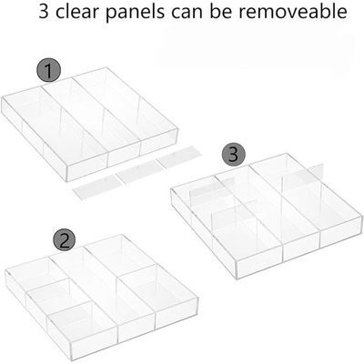 Acrylic Drawer Organizer, 6 Section Clear Makeup Tray Organizer for Drawer Office Bedroom(11.8x11.8 inch)
