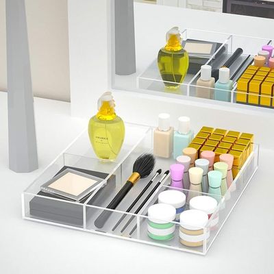 Acrylic Drawer Organizer, 6 Section Clear Makeup Tray Organizer for Drawer Office Bedroom(11.8x11.8 inch)