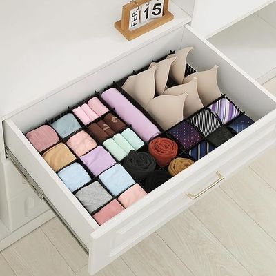 42 Pack Adjustable Drawer Organizer Dividers for Socks, Underwear, Makeup, Kitchen, Dresser (Black)
