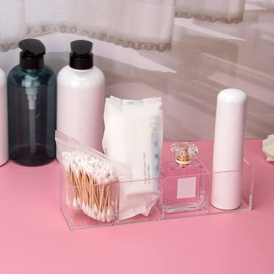 Acrylic Drawer Organizer 4-Section Clear Plastic Makeup Organizer Storage Container Acrylic Cube for Vanity Makeup Brush, Beauty Accessories-10x2.5x2.3 Inch