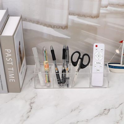 Acrylic Drawer Organizer 4-Section Clear Plastic Makeup Organizer Storage Container Acrylic Cube for Vanity Makeup Brush, Beauty Accessories-10x2.5x2.3 Inch