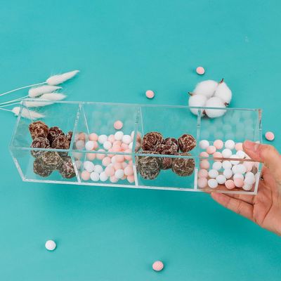 Acrylic Drawer Organizer 4-Section Clear Plastic Makeup Organizer Storage Container Acrylic Cube for Vanity Makeup Brush, Beauty Accessories-10x2.5x2.3 Inch