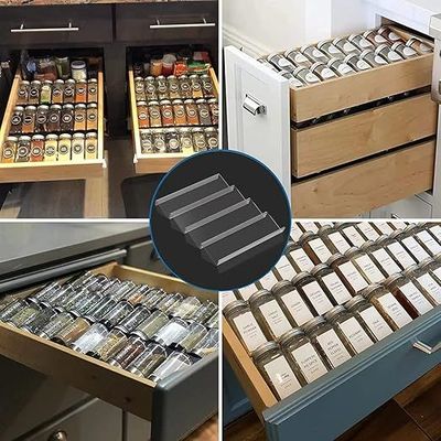 19 x 13 Inches Spice Drawer Organizer, 4 Tier Clear Acrylic Expandable In-Drawer Seasoning Jars Rack, Kitchen Drawer Spice Insert Tray for Cabinet/Countertop