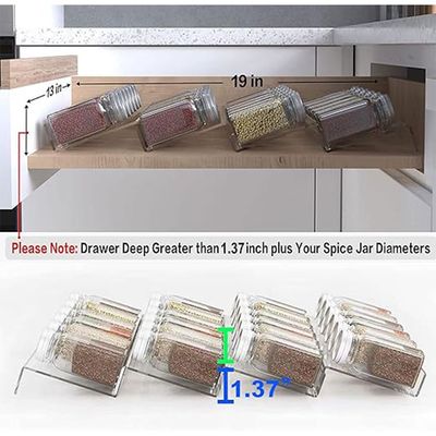 19 x 13 Inches Spice Drawer Organizer, 4 Tier Clear Acrylic Expandable In-Drawer Seasoning Jars Rack, Kitchen Drawer Spice Insert Tray for Cabinet/Countertop