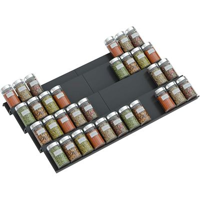 Adjustable Expandable Acrylic Spice Rack Tray - 4 Tier Spice Drawer Organizer for Kitchen Cabinets,2 Pack Black