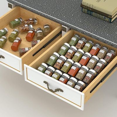 Adjustable Expandable Acrylic Spice Rack Tray - 4 Tier Spice Drawer Organizer for Kitchen Cabinets,2 Pack Black