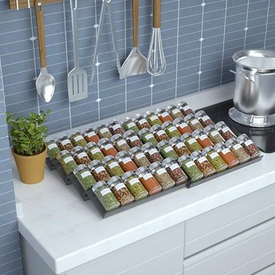 Adjustable Expandable Acrylic Spice Rack Tray - 4 Tier Spice Drawer Organizer for Kitchen Cabinets,2 Pack Black