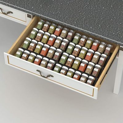 Adjustable Expandable Acrylic Spice Rack Tray - 4 Tier Spice Drawer Organizer for Kitchen Cabinets,2 Pack Black