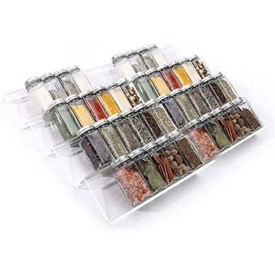 Clear Acrylic Spice Drawer Organizer, 4 Tier- 2 Set Expandable From 9" to 18" Seasoning Jars Drawers Insert, Kitchen Spice Rack Tray for Drawer/Countertop (Jars not included)