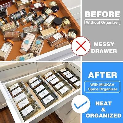 Clear Acrylic Spice Drawer Organizer, 4 Tier- 2 Set Expandable From 9" to 18" Seasoning Jars Drawers Insert, Kitchen Spice Rack Tray for Drawer/Countertop (Jars not included)