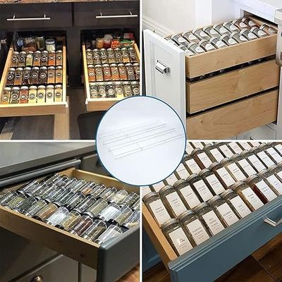 Spice Drawer Organizer, 9 Pcs Clear Acrylic In Drawer Seasoning Jars Rack, Expandable From 8" to 24" Kitchen Cabinets/Countertop Drawer Spice Rack Tray (Fit Small Drawer)