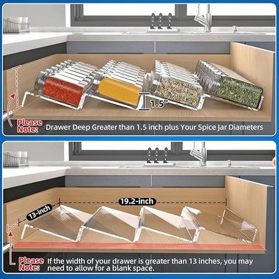 Clear Acrylic Spice Drawer Organizer, 4 Tier Seasoning Jars Drawers Insert, Kitchen Spice Rack Tray for Drawer/Countertop (Jars not included)