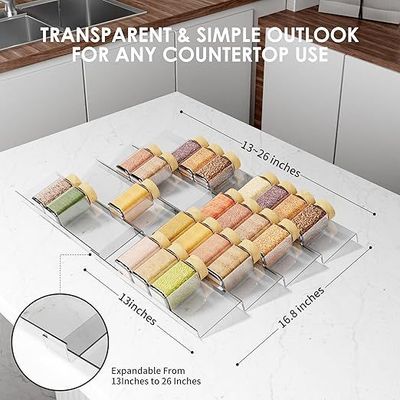 Spice Drawer Organizer, 4Tier Clear Acrylic Expandable From 13" to 26" Seasoning Jars Drawer Insert, Kitchen Drawer Spice Rack Tray for Cabinet/Countertop
