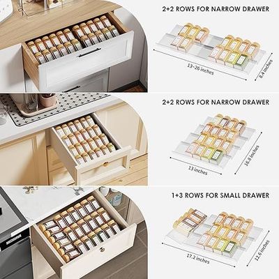 Spice Drawer Organizer, 4Tier Clear Acrylic Expandable From 13" to 26" Seasoning Jars Drawer Insert, Kitchen Drawer Spice Rack Tray for Cabinet/Countertop