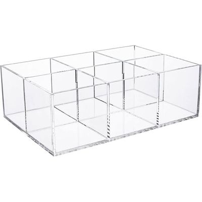 Clear Drawer Organizer, 6 Compartments Plastic Bathroom Storage Organizer Acrylic Square Cube Container for Vanity, Drawers, Makeup Accessories 7.5x2.5x2.6inches