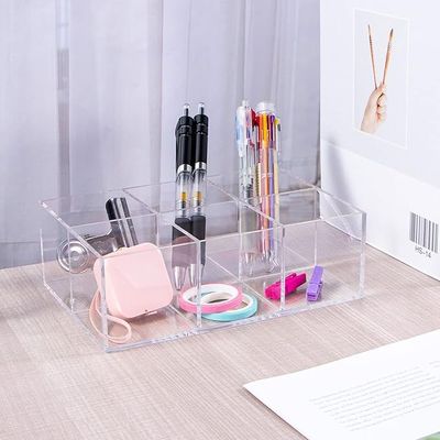 Clear Drawer Organizer, 6 Compartments Plastic Bathroom Storage Organizer Acrylic Square Cube Container for Vanity, Drawers, Makeup Accessories 7.5x2.5x2.6inches
