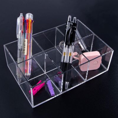 Clear Drawer Organizer, 6 Compartments Plastic Bathroom Storage Organizer Acrylic Square Cube Container for Vanity, Drawers, Makeup Accessories 7.5x2.5x2.6inches