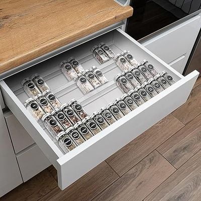 Clear Acrylic Spice Drawer Organizer, 4 Tier- 2 Set Seasoning Jars Drawers Insert, Expandable From 11" to 22", Kitchen Spice Rack Tray for Drawer/Countertop (Jars not included)