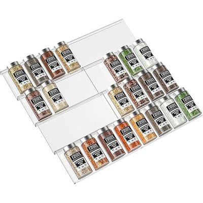 Spice Drawer Rack, 4 Tier- 2 Set (8 Pcs) Expandable From 9" to 18" Clear Acrylic Seasoning Jars Drawers Organizer, Spice Drawer Insert, Kitchen Spice Rack Tray for Drawer/Countertop