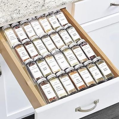Spice Drawer Organizer, 4 Tier Clear Acrylic Seasoning Jars Drawer Insert, Kitchen Drawer Spice Rack Tray for Cabinet/Countertop