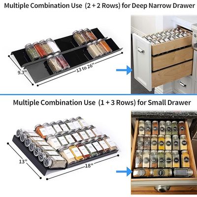 Spice Drawer Organizer, Black Acrylic 8 Pcs Seasoning Jars Drawers Insert, Kitchen Spice Rack Tray for Drawer/Countertop (Jars not included)