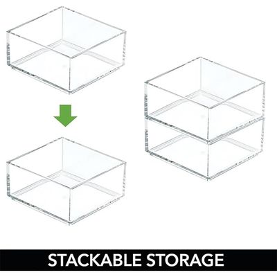 Plastic Square Desk Organizer - Create Section for Home Office Drawers, Desktop - Holds Pens, Paper Clips, Notebooks and other Office Supply Accessory - Lumiere Collection - 3 Pack, Clear