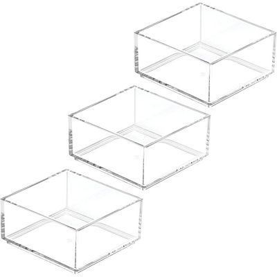 Plastic Square Desk Organizer - Create Section for Home Office Drawers, Desktop - Holds Pens, Paper Clips, Notebooks and other Office Supply Accessory - Lumiere Collection - 3 Pack, Clear