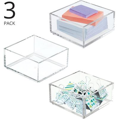 Plastic Square Desk Organizer - Create Section for Home Office Drawers, Desktop - Holds Pens, Paper Clips, Notebooks and other Office Supply Accessory - Lumiere Collection - 3 Pack, Clear