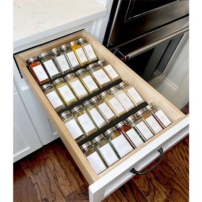 Spice Drawer Organizer for Drawer Wider Than 13 inches, Black Acrylic 4 Tier Seasoning Jars Drawer Insert, Kitchen Spice Rack Tray for Drawer/Countertop (Jars not included)