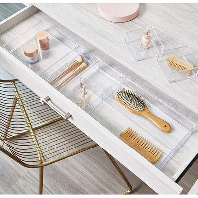 Clarity Kitchen Drawer Organizer for Silverware, Spatulas, Gadgets - Medium, 8" x 2", Clear
