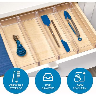 Clarity Acrylic Drawer Organizer, Storage Container For Silverware, Utensils, Kitchen Gadgets In Pantry, Cabinets, Countertops, 4" X 12" 2" - Clear