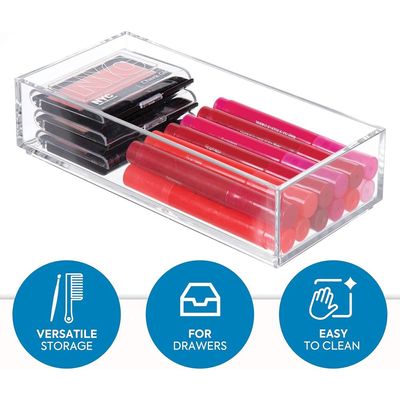 Clarity Acrylic Drawer Organizer, Storage Container For Cosmetics, MakEUp, And Accessories On Vanity, Countertop, Bathroom, Or Cabinet, 8" X 4" X 2", Clear