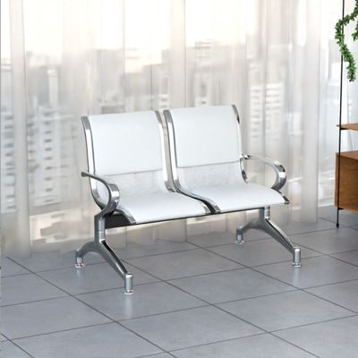 Mahmayi JX 2-Seater Outdoor Bench with Cushions, Seating with Anti Slip Rubber Pad, Ergonomic Design with Curved Armrest, Comfortable and Versatile for Office, Outdoor and Bank - White