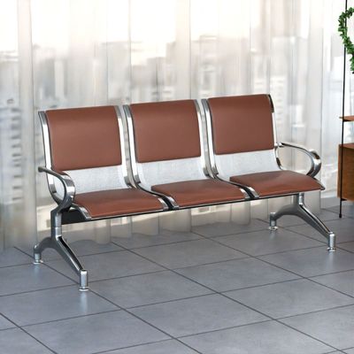 Mahmayi JX 3-Seater Outdoor Bench with Cushions, Seating with Anti Slip Rubber Pad, Ergonomic Design with Curved Armrest, Comfortable and Versatile for Office, Outdoor and Bank - Brown