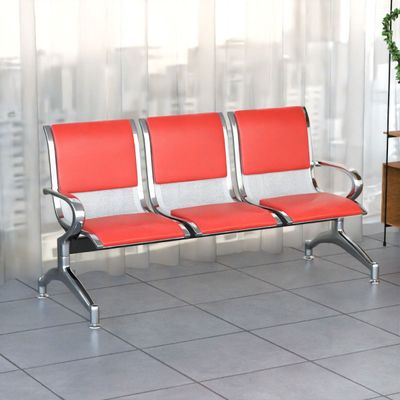 Mahmayi JX 3-Seater Outdoor Bench with Cushions, Seating with Anti Slip Rubber Pad, Ergonomic Design with Curved Armrest, Comfortable and Versatile for Office, Outdoor and Bank - Red