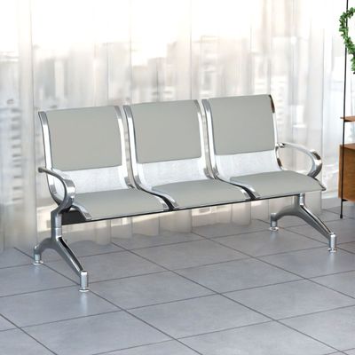Mahmayi JX 3-Seater Outdoor Bench with Cushions, Seating with Anti Slip Rubber Pad, Ergonomic Design with Curved Armrest, Comfortable and Versatile for Office, Outdoor and Bank - Grey