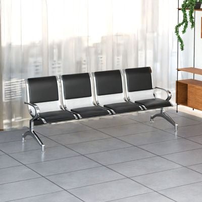 Mahmayi JX 4-Seater Outdoor Bench with Cushions, Seating with Anti Slip Rubber Pad, Ergonomic Design with Curved Armrest, Comfortable and Versatile for Office, Outdoor and Bank - Black