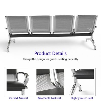Mahmayi JX 4-Seater Outdoor Bench with Cushions, Seating with Anti Slip Rubber Pad, Ergonomic Design with Curved Armrest, Comfortable and Versatile for Office, Outdoor and Bank - Black