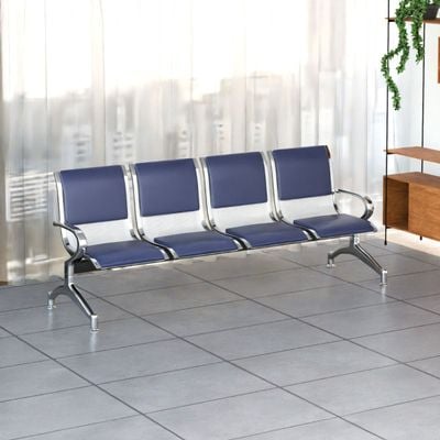 Mahmayi JX 4-Seater Outdoor Bench with Cushions, Seating with Anti Slip Rubber Pad, Ergonomic Design with Curved Armrest, Comfortable and Versatile for Office, Outdoor and Bank - Blue