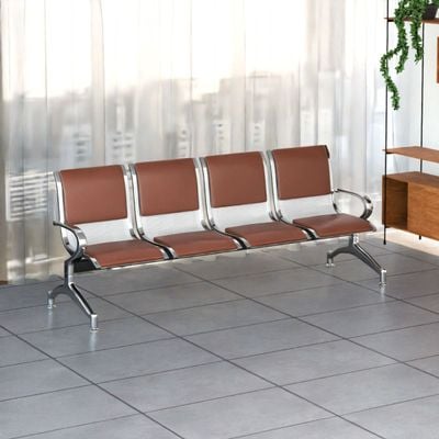 Mahmayi JX 4-Seater Outdoor Bench with Cushions, Seating with Anti Slip Rubber Pad, Ergonomic Design with Curved Armrest, Comfortable and Versatile for Office, Outdoor and Bank - Brown