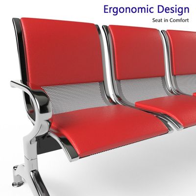 Mahmayi JX 4-Seater Outdoor Bench with Cushions, Seating with Anti Slip Rubber Pad, Ergonomic Design with Curved Armrest, Comfortable and Versatile for Office, Outdoor and Bank - Red