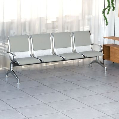 Mahmayi JX 4-Seater Outdoor Bench with Cushions, Seating with Anti Slip Rubber Pad, Ergonomic Design with Curved Armrest, Comfortable and Versatile for Office, Outdoor and Bank - Grey