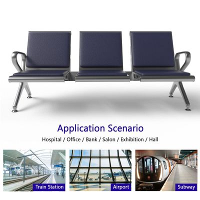Mahmayi HF 3-Seater Outdoor Bench with Cushions, Seating with Anti Slip Rubber Pad, Ergonomic Design with Curved Armrest, Comfortable and Versatile for Office, Outdoor and Bank - Blue
