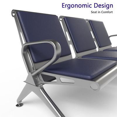 Mahmayi HF 3-Seater Outdoor Bench with Cushions, Seating with Anti Slip Rubber Pad, Ergonomic Design with Curved Armrest, Comfortable and Versatile for Office, Outdoor and Bank - Blue