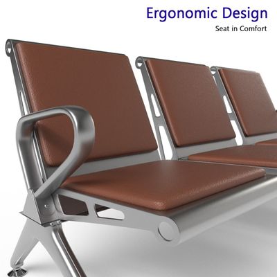 Mahmayi HF 3-Seater Outdoor Bench with Cushions, Seating with Anti Slip Rubber Pad, Ergonomic Design with Curved Armrest, Comfortable and Versatile for Office, Outdoor and Bank - Brown