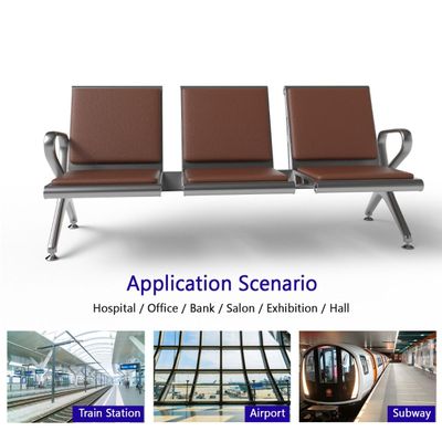 Mahmayi HF 3-Seater Outdoor Bench with Cushions, Seating with Anti Slip Rubber Pad, Ergonomic Design with Curved Armrest, Comfortable and Versatile for Office, Outdoor and Bank - Brown