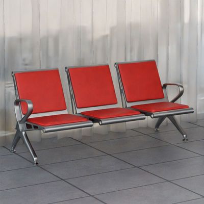 Mahmayi HF 3-Seater Outdoor Bench with Cushions, Seating with Anti Slip Rubber Pad, Ergonomic Design with Curved Armrest, Comfortable and Versatile for Office, Outdoor and Bank - Red
